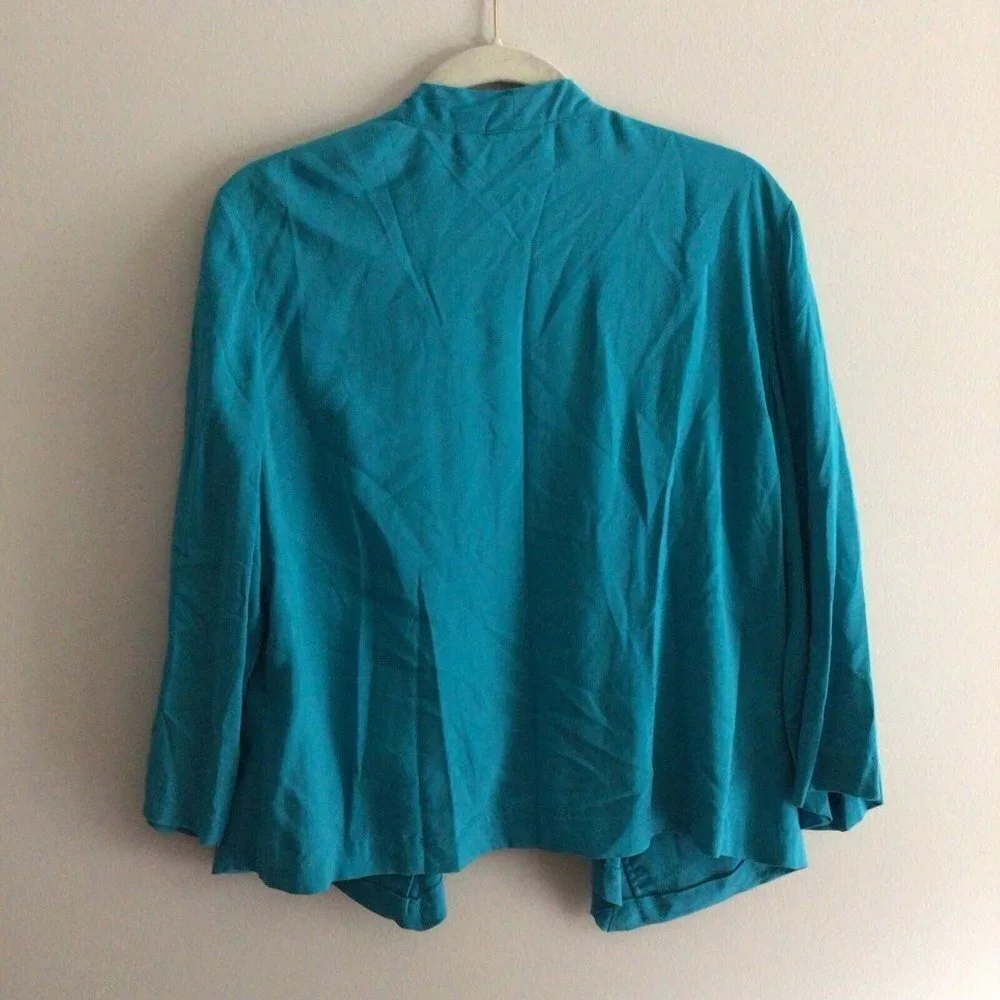 Chico's Women Sz 2 US L Blue Mixed Media Lightweight Open Drape Front Cardigan